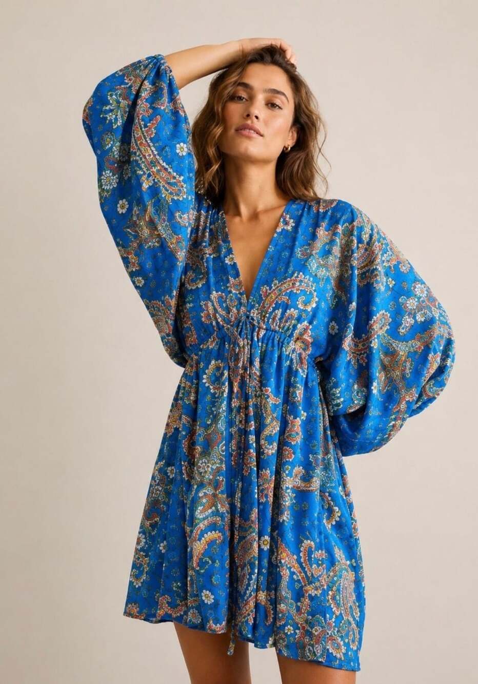 Free People Arzel Mini Dress Size L Blue Paisley